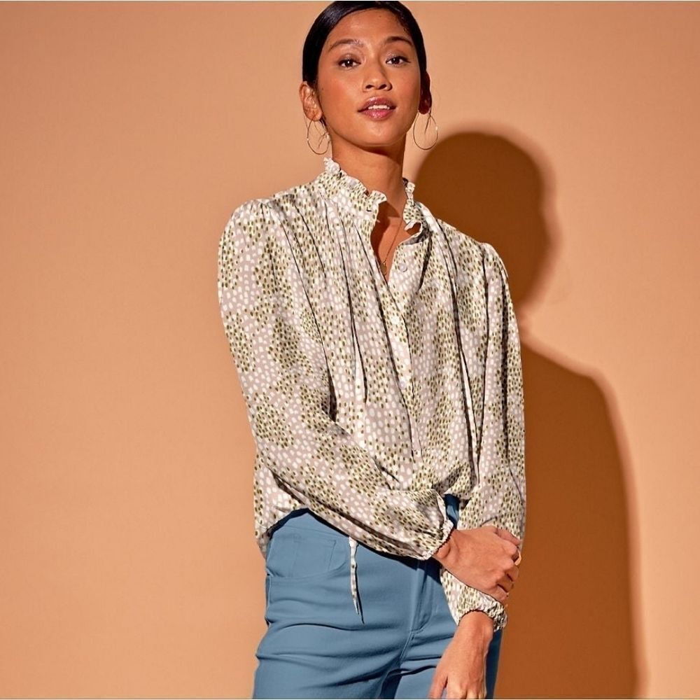 Tucker Willow Blouse Blush Spots in Silk Crepe de Chine